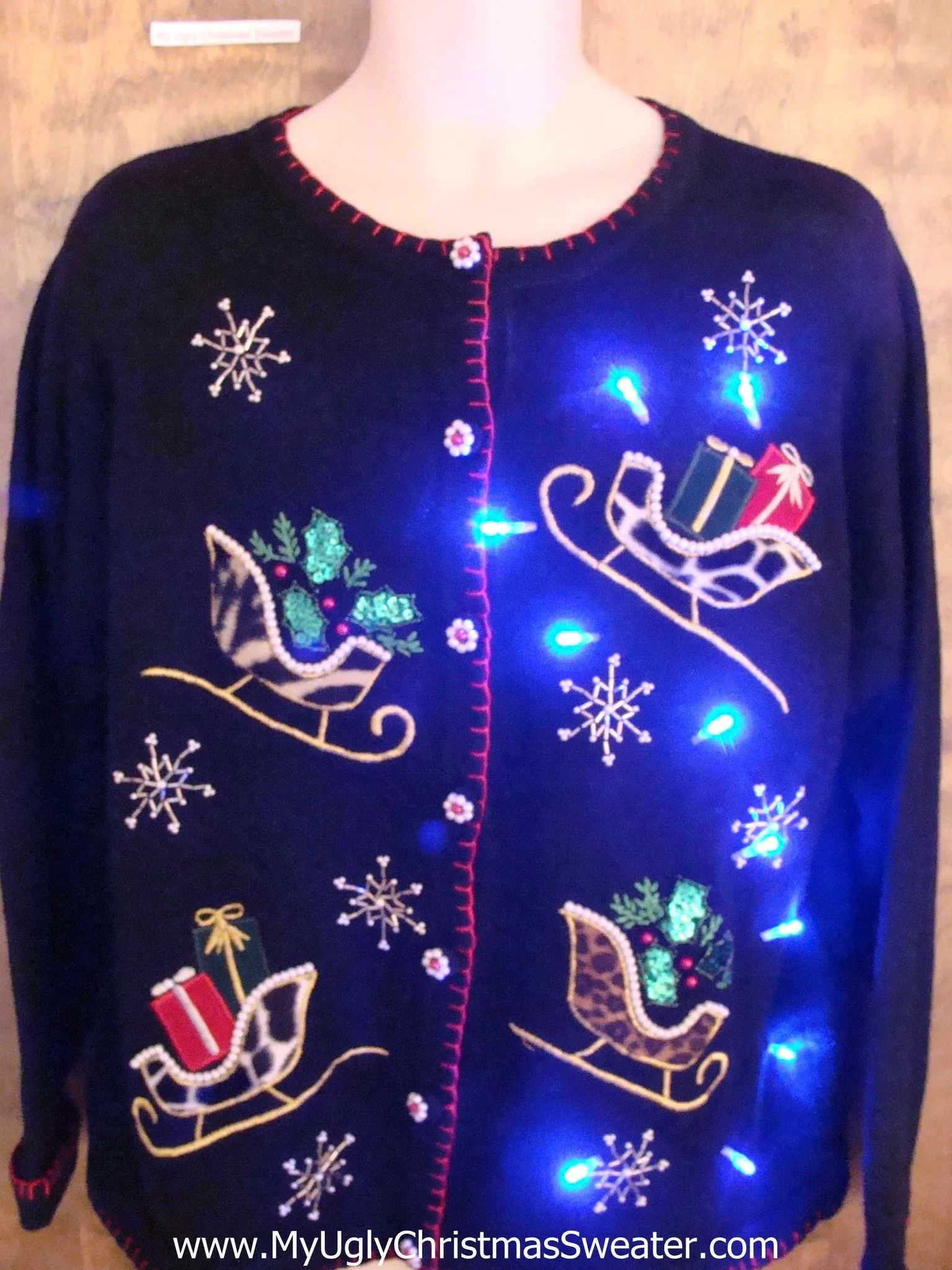 Animal Print Sleighs Light Up Cheesy Christmas Sweater