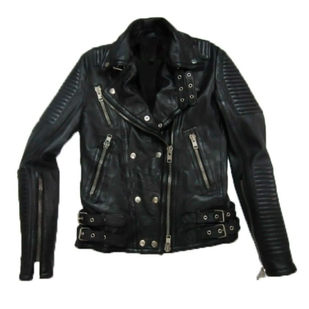 BALMAIN BLACK BRIT CROPPED ORIGINAL LEATHER BIKER JACKET MEN'S