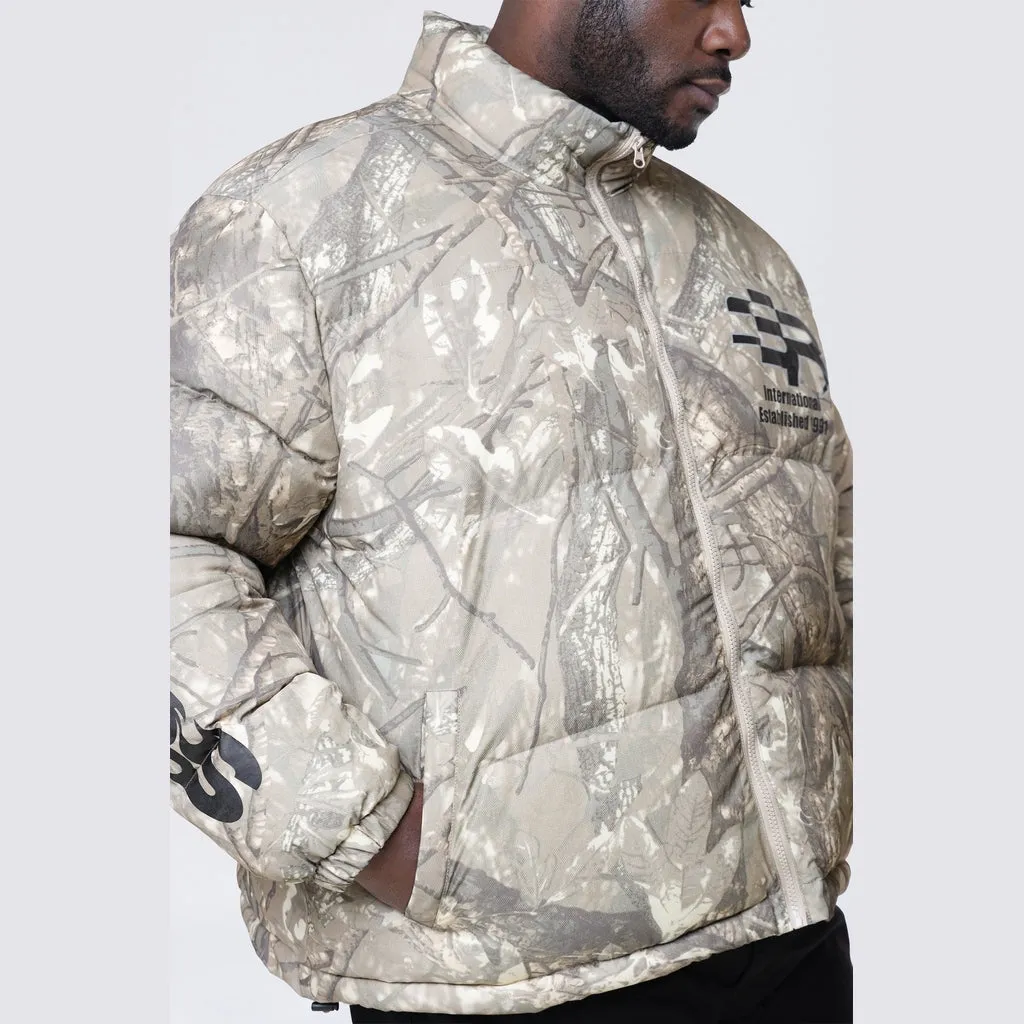 Big and Tall - Printed Puffer Jacket - Khaki Hunting Camo