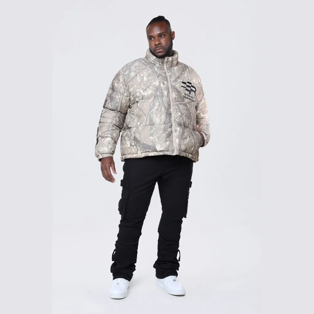 Big and Tall - Printed Puffer Jacket - Khaki Hunting Camo