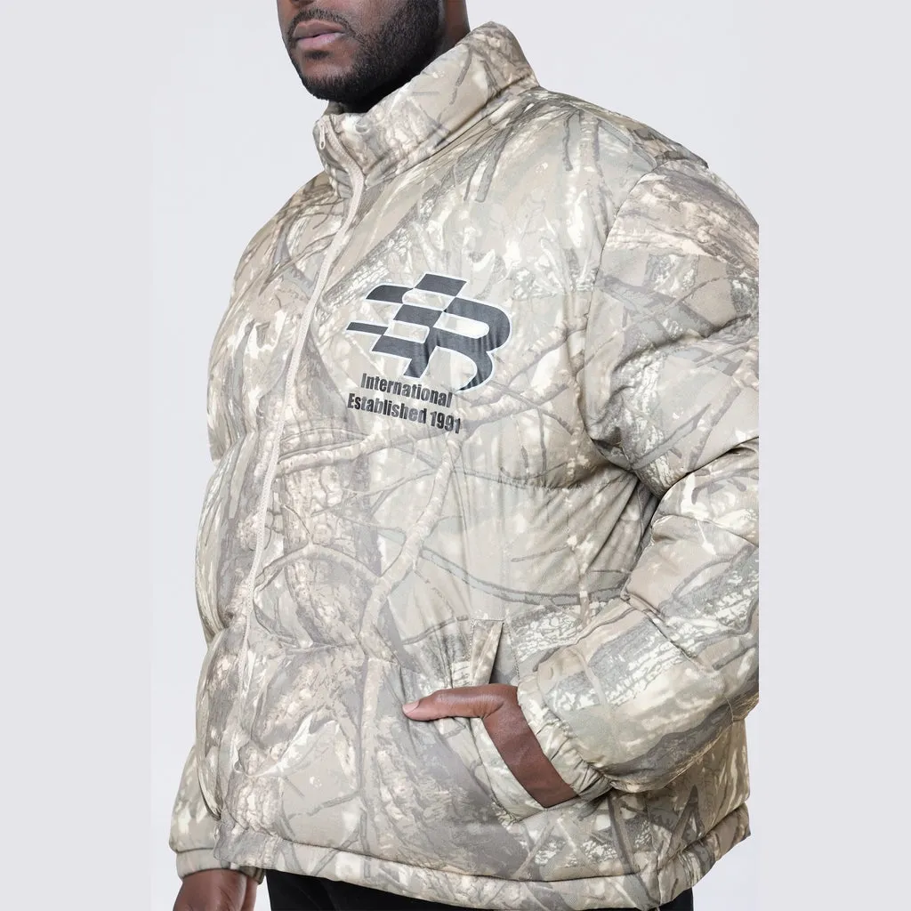 Big and Tall - Printed Puffer Jacket - Khaki Hunting Camo