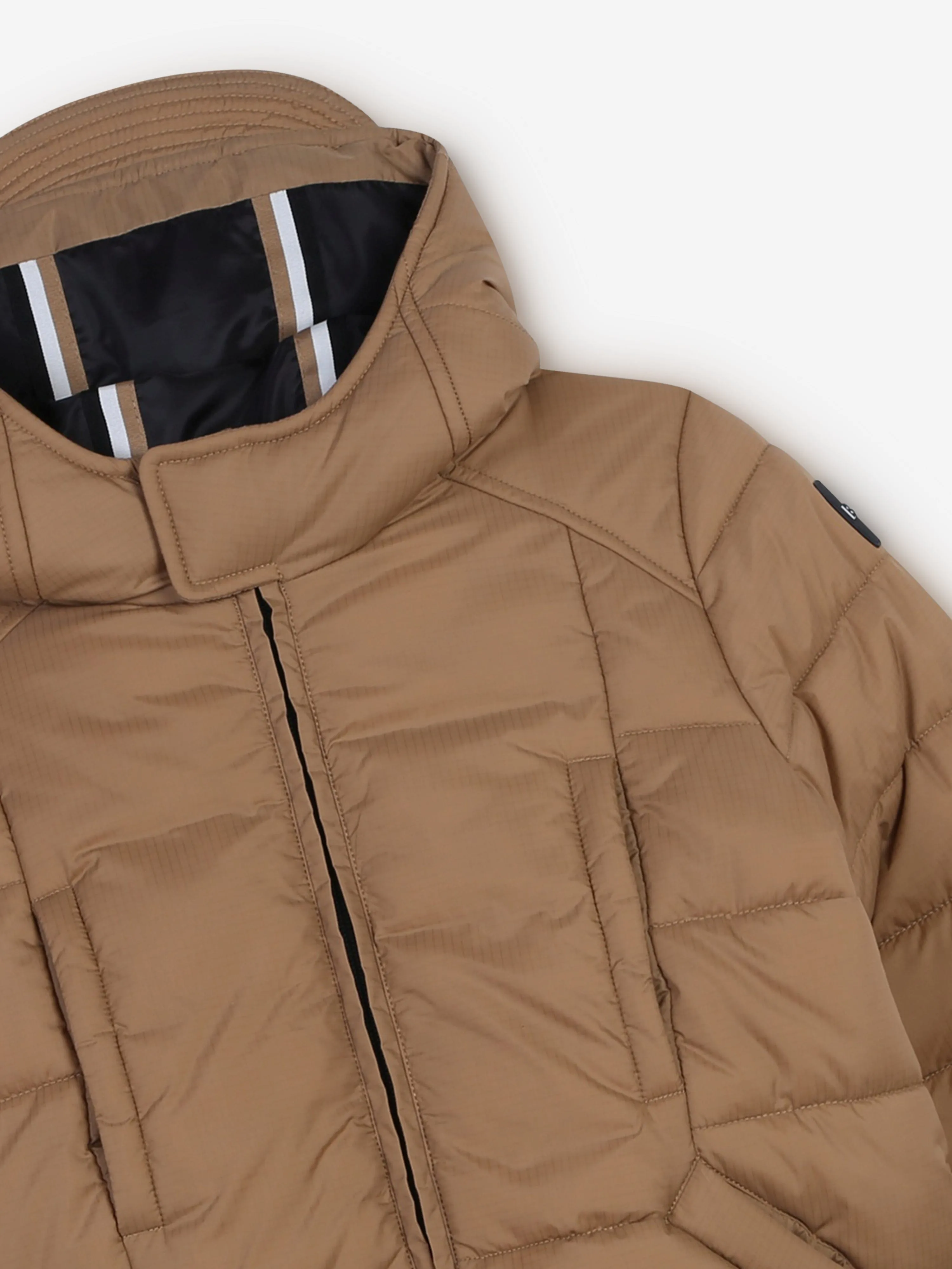 BOSS Boys Logo Puffer Jacket in Brown