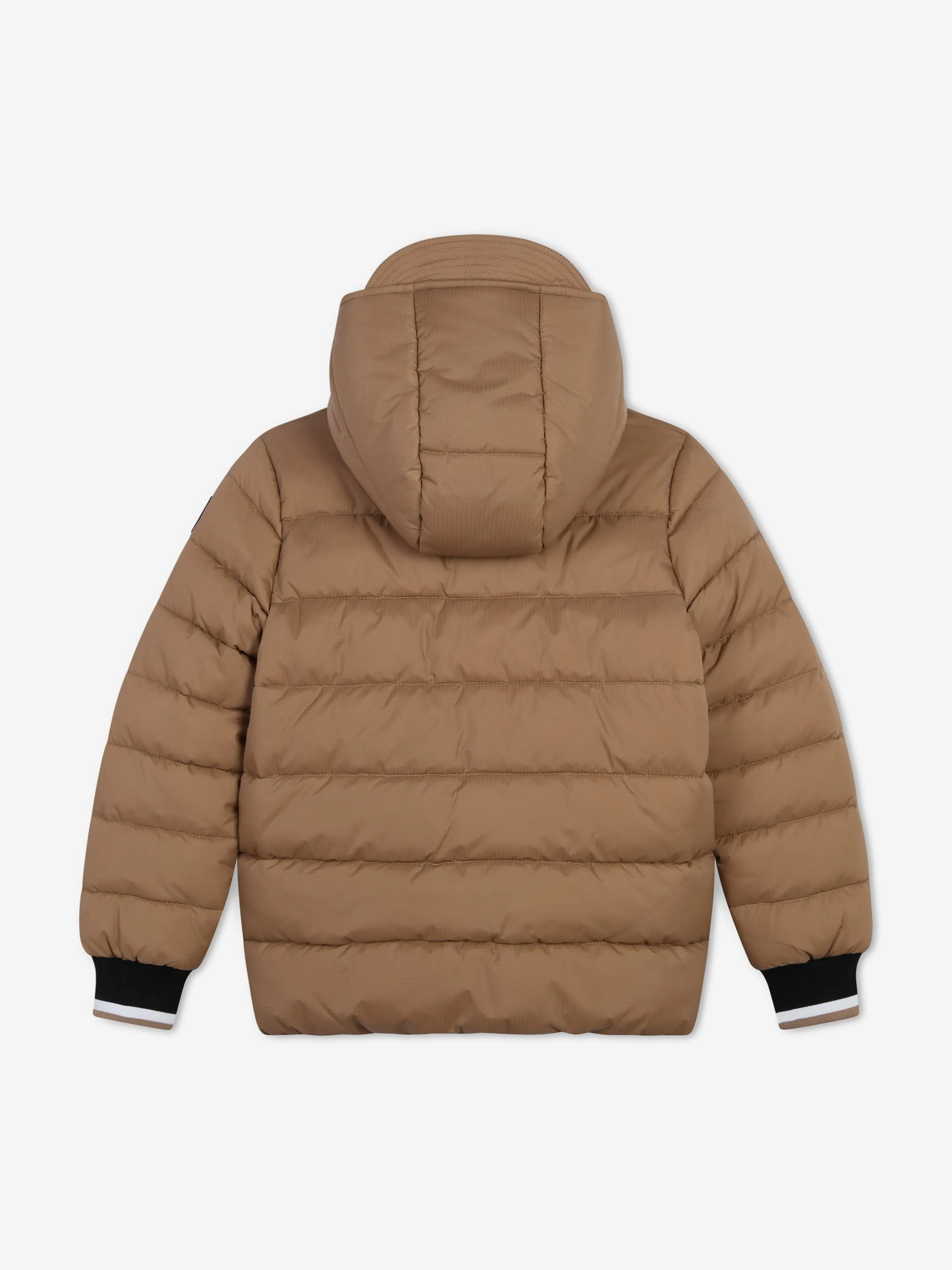 BOSS Boys Logo Puffer Jacket in Brown