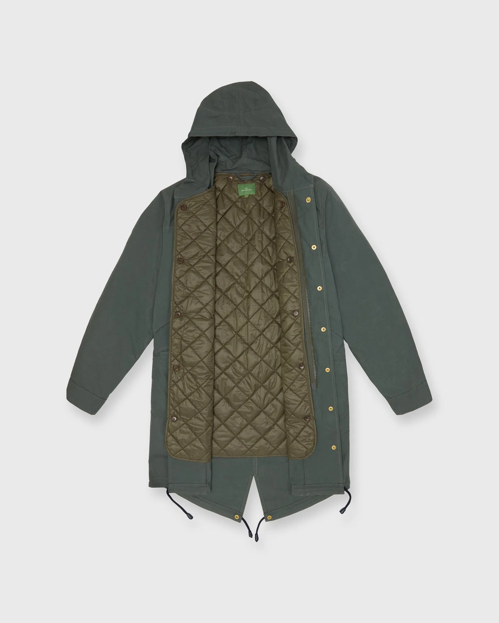 Cashpad Fishtail Parka in Green Dry Waxed Poplin