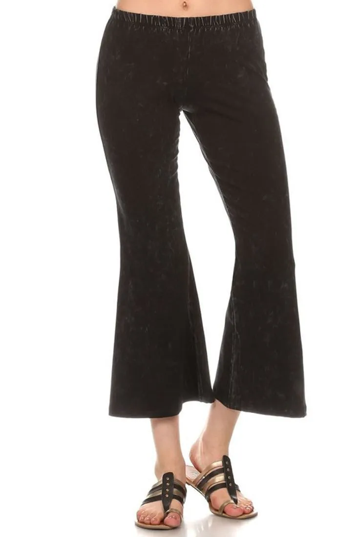 Cropped Capri Pants High Waist Flare Denim Yoga Pants Black