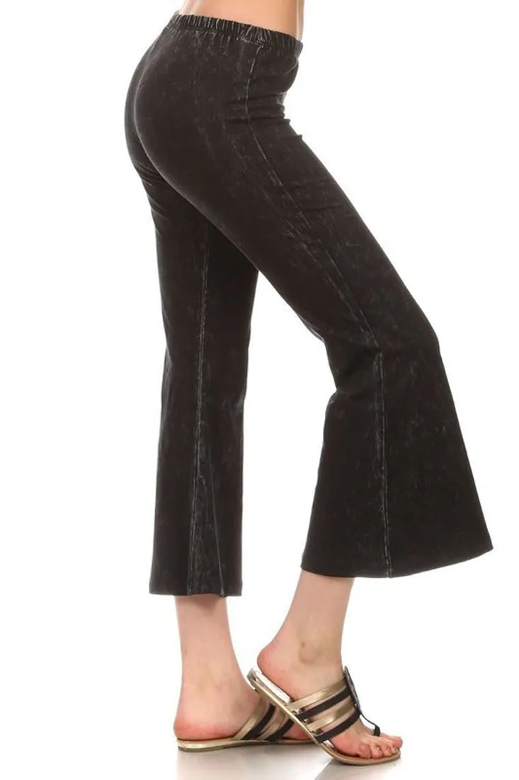 Cropped Capri Pants High Waist Flare Denim Yoga Pants Black