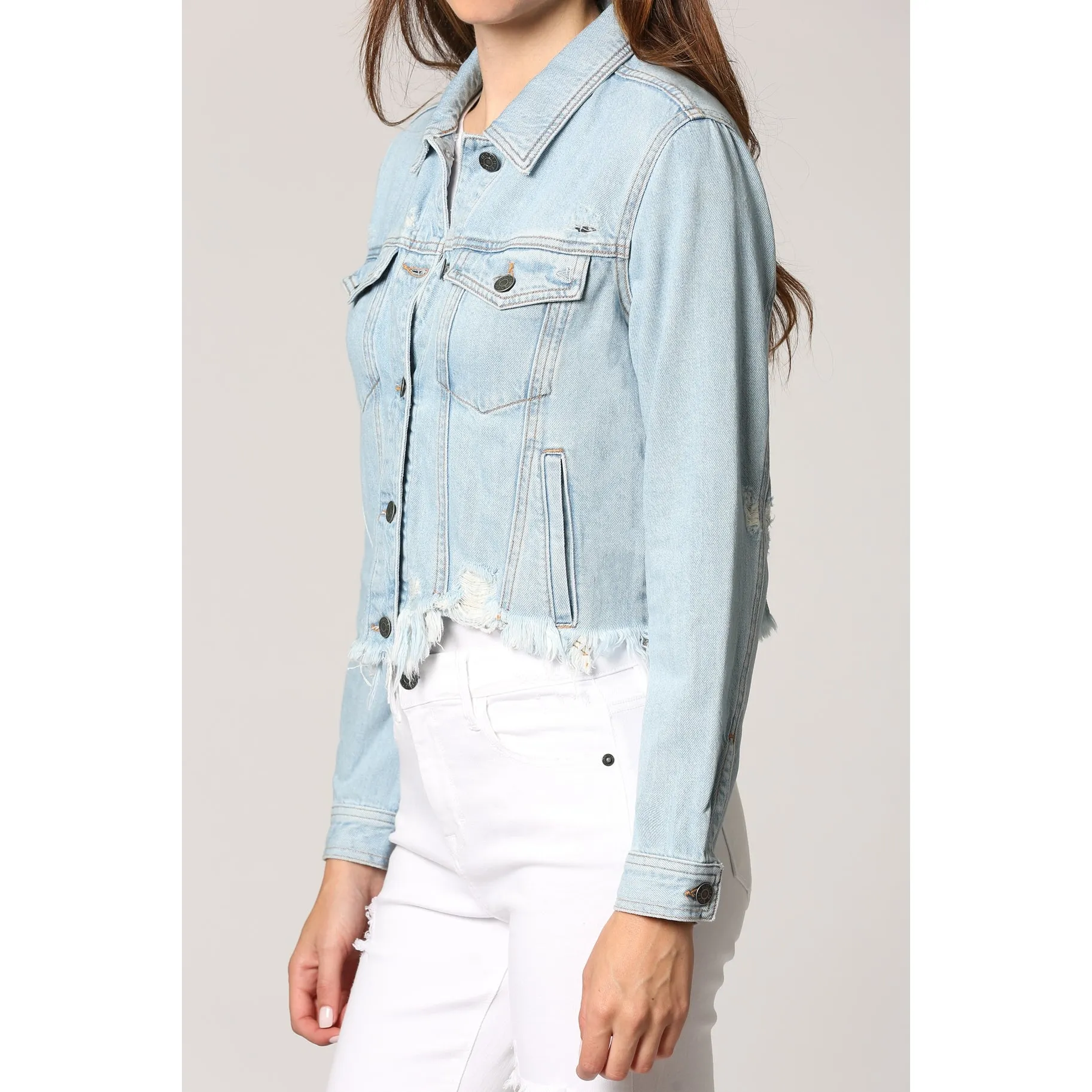 Cropped Fitted Jacket with Fray Hem