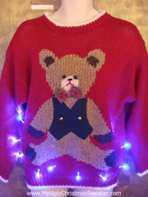 Cute Teddy Bear Ugly Christmas Sweater with Lights