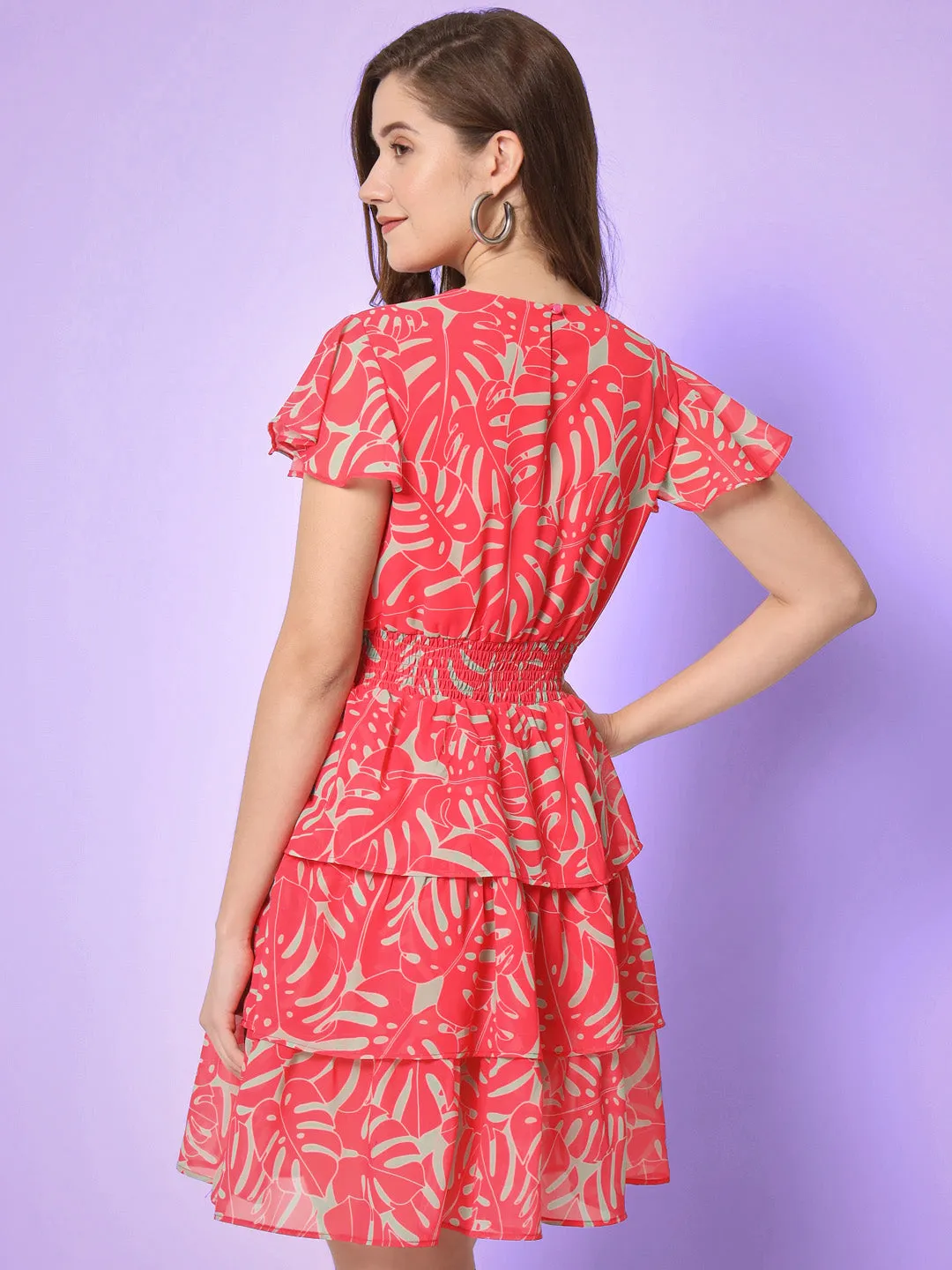 Floral Printed Layered Georgette Fit & Flare Dress