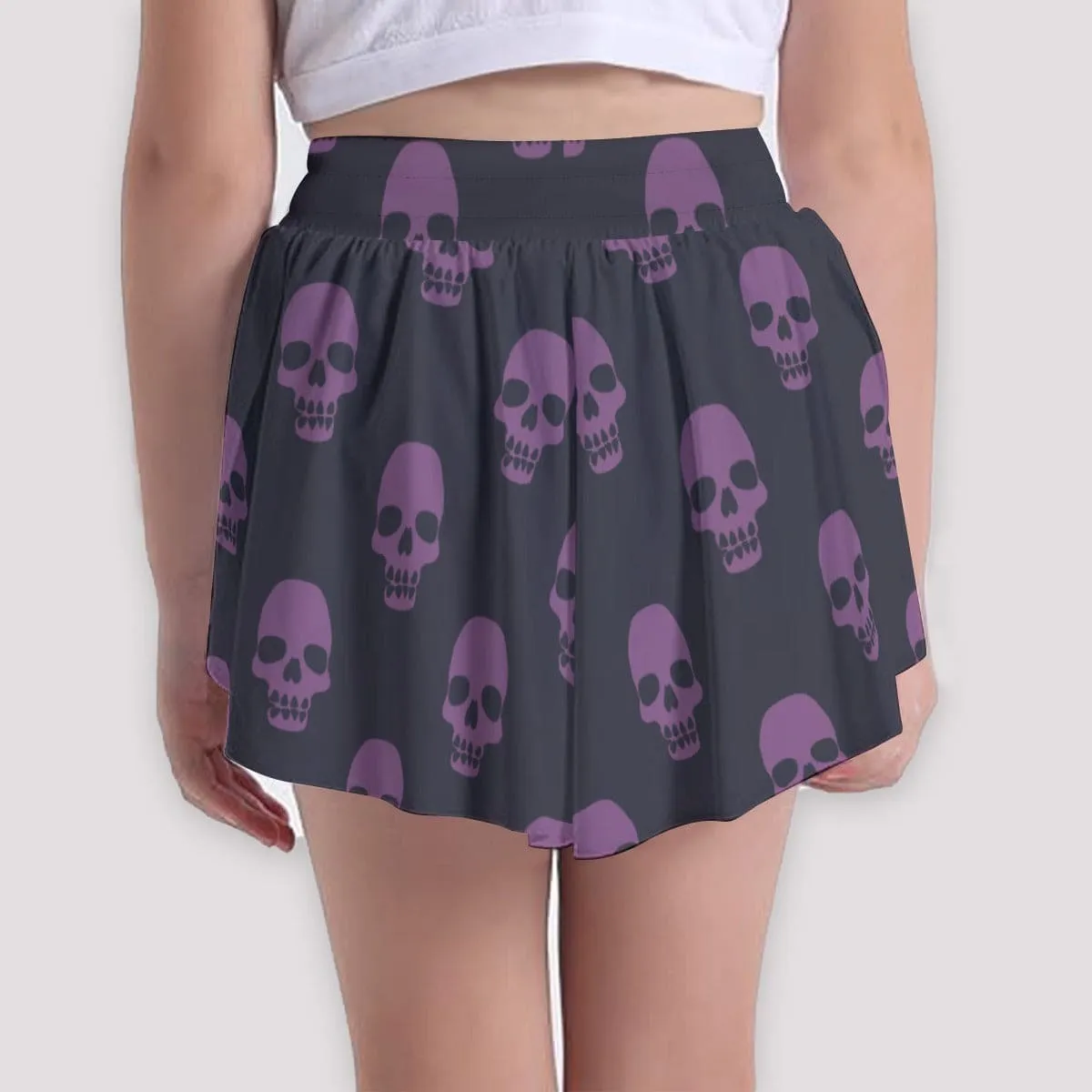 Girls Black With Purple Skulls Sports Culottes