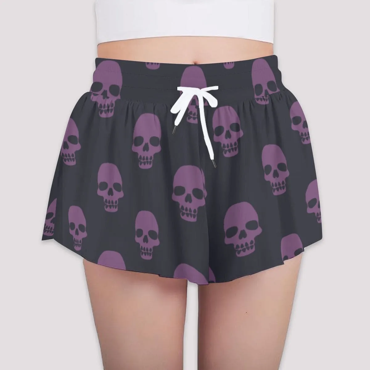 Girls Black With Purple Skulls Sports Culottes