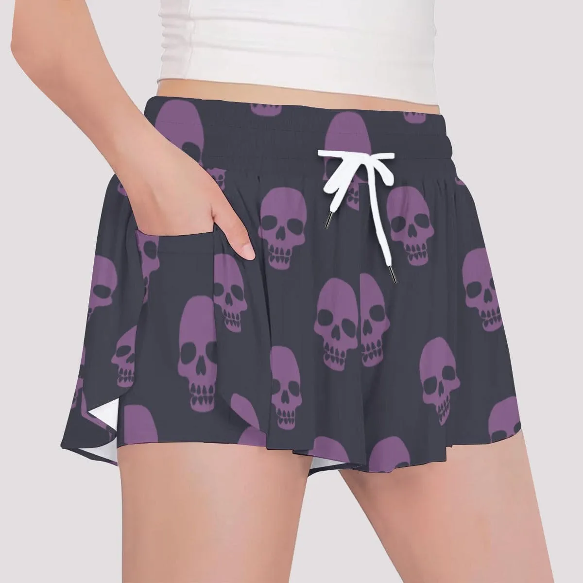 Girls Black With Purple Skulls Sports Culottes