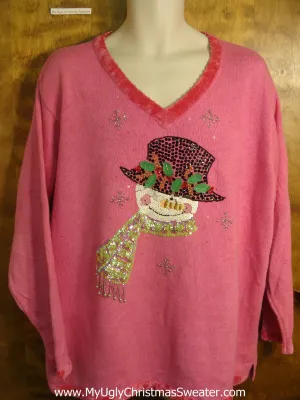 Girly Snowman Ugly Christmas Sweater