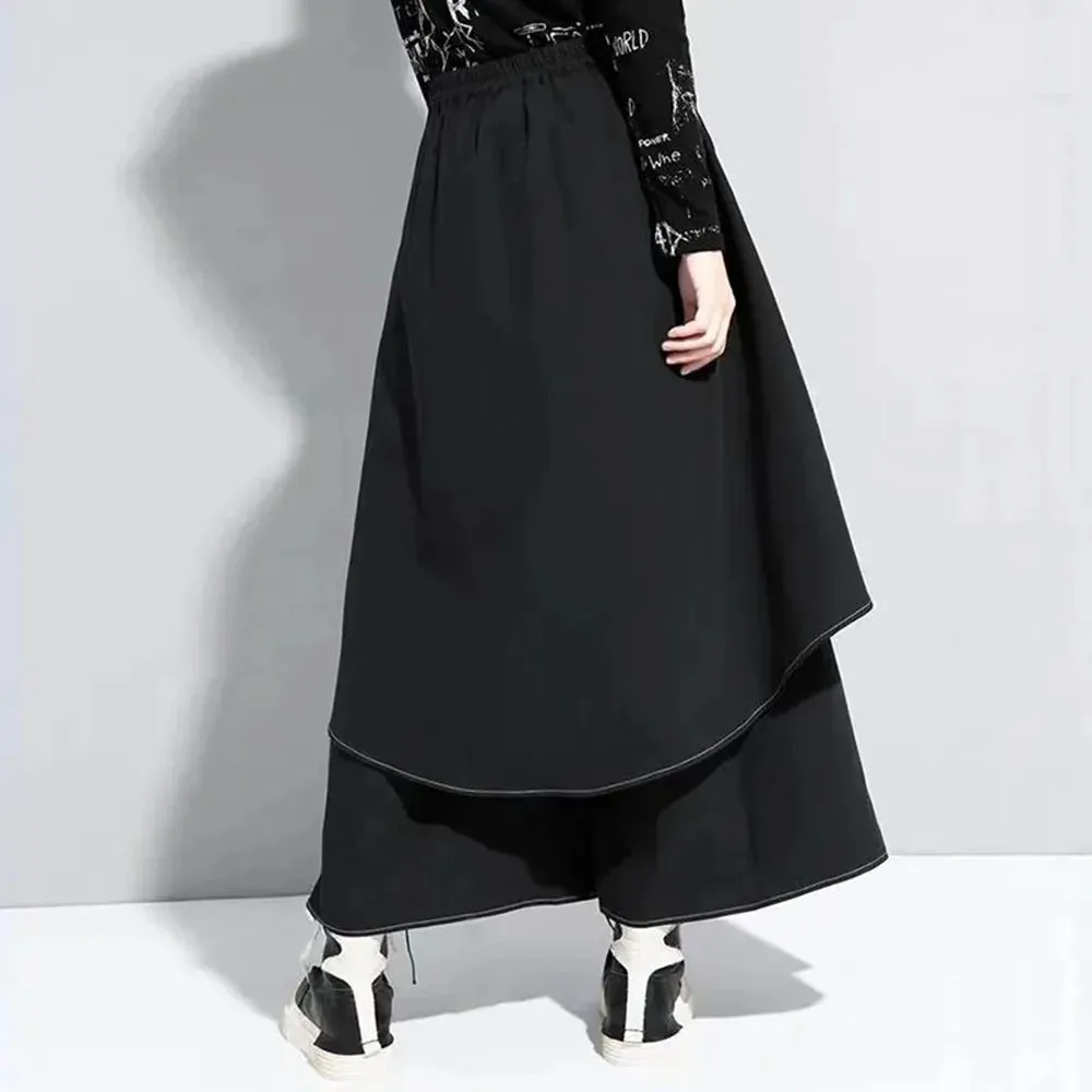 Gothic Layer Samurai Culottes Streetwear Casual Double Y2K Pants