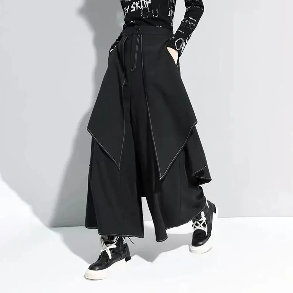 Gothic Layer Samurai Culottes Streetwear Casual Double Y2K Pants