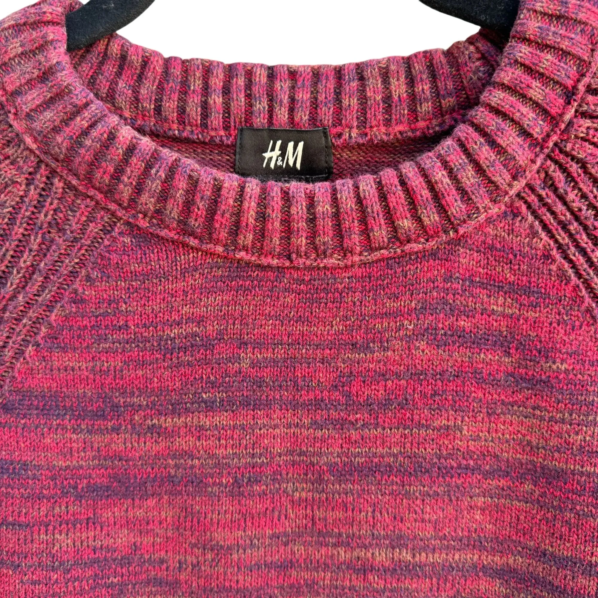 H&M Men's Cotton Red & Blue Marled Textured Crew Neck Long Sleeve Knit Sweater S