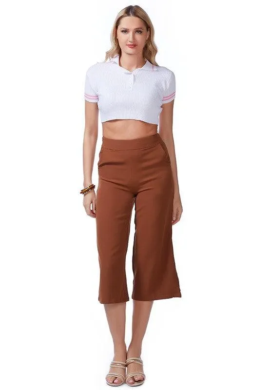 High Rise Cropped Culottes Trousers