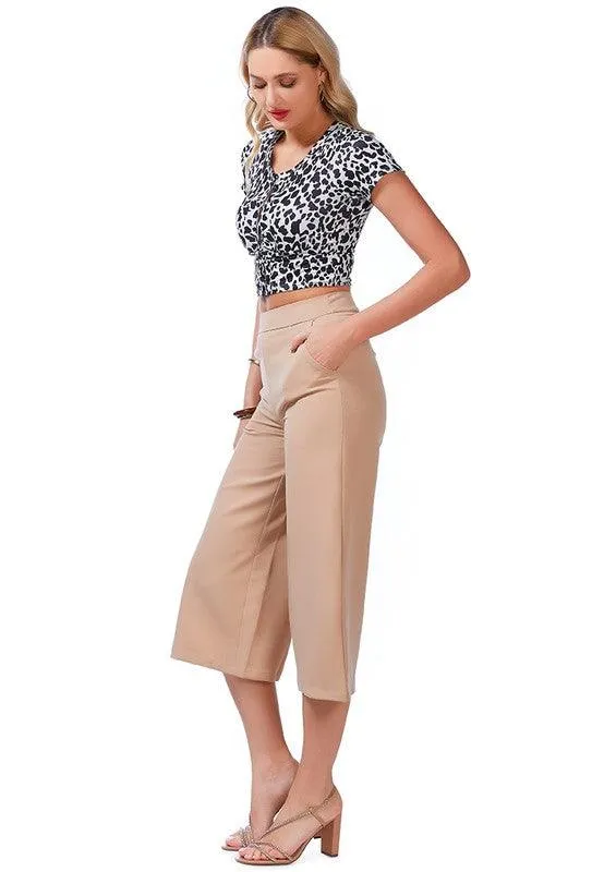 High Rise Cropped Culottes Trousers