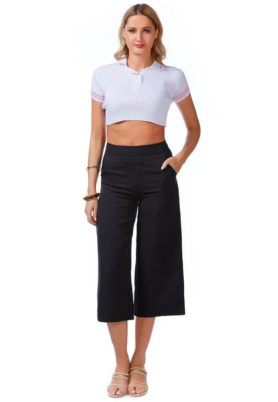 High Rise Cropped Culottes Trousers