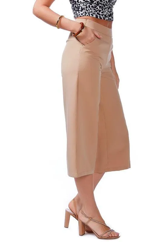 High Rise Cropped Culottes Trousers