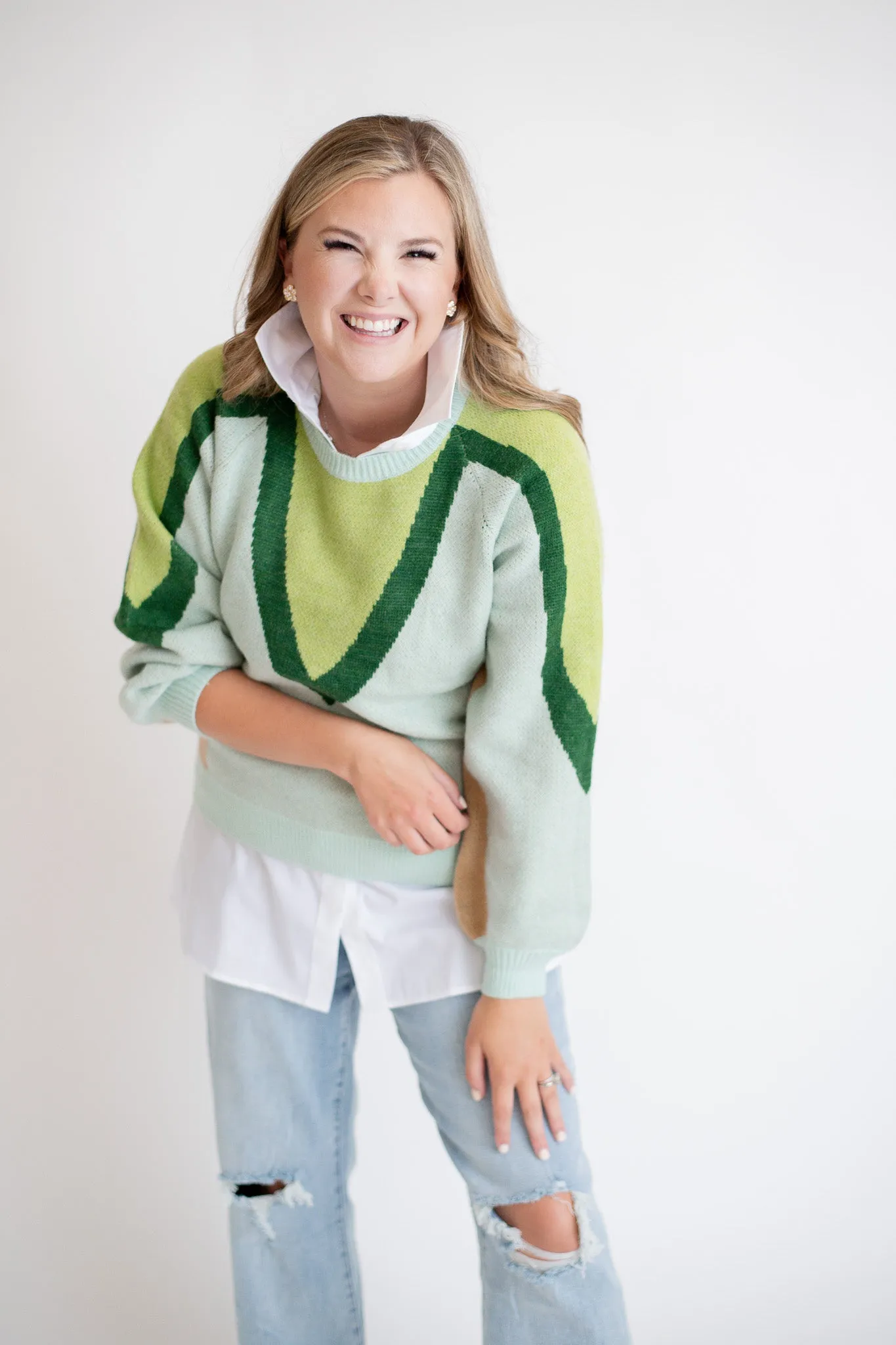 Long Sleeve Printed Sweater Top - Sage