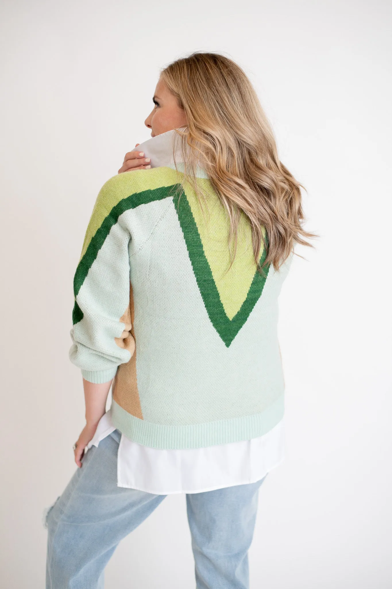 Long Sleeve Printed Sweater Top - Sage