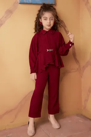 Maroon Top with Culottes for Girls