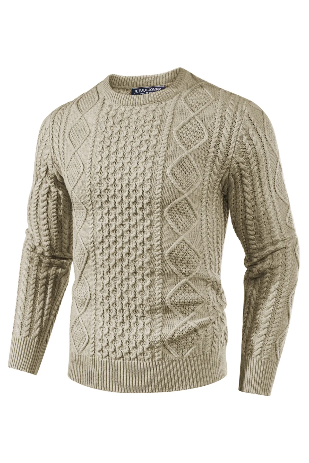 Men's Cable Knit Pullover Long Sleeve Ribbed Knit Pullover Regular Fit Crew Neck Jumper Sweater