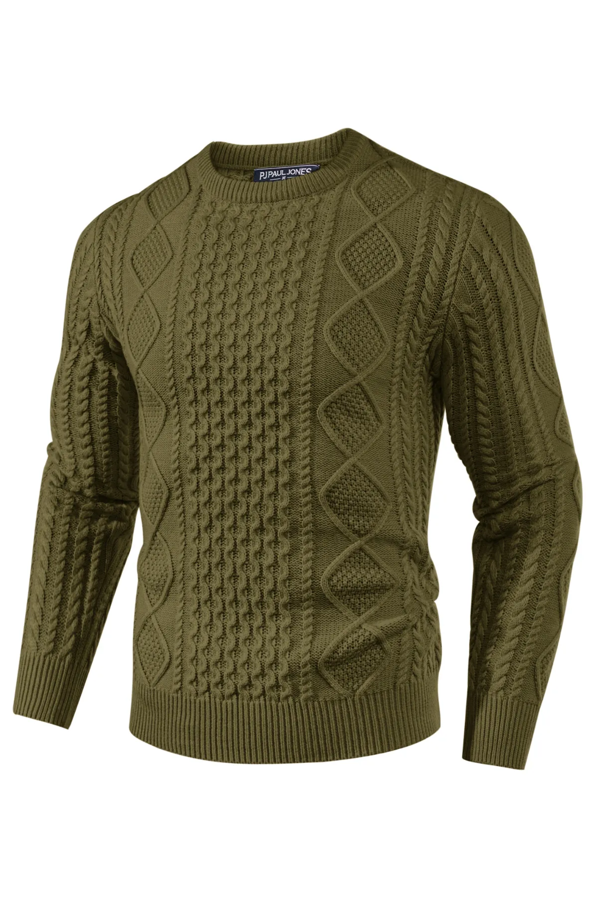 Men's Cable Knit Pullover Long Sleeve Ribbed Knit Pullover Regular Fit Crew Neck Jumper Sweater