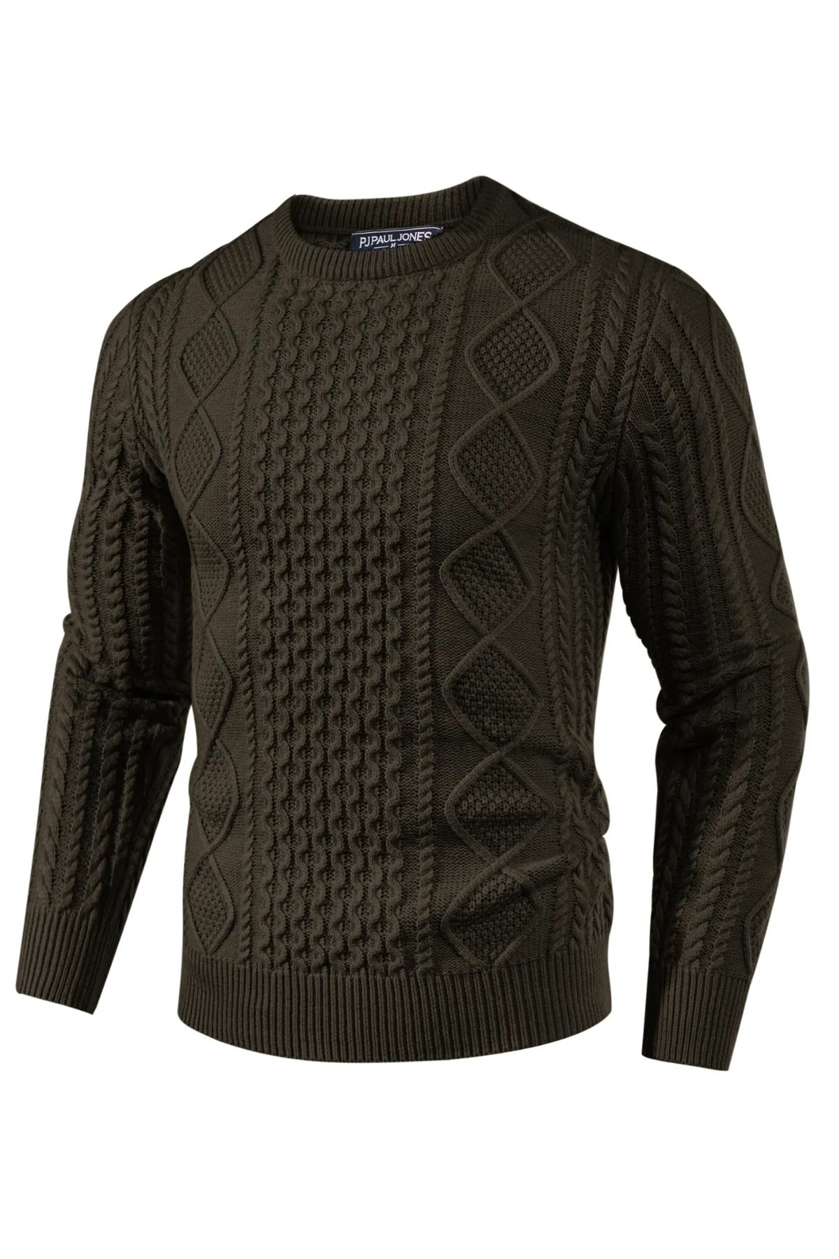 Men's Cable Knit Pullover Long Sleeve Ribbed Knit Pullover Regular Fit Crew Neck Jumper Sweater