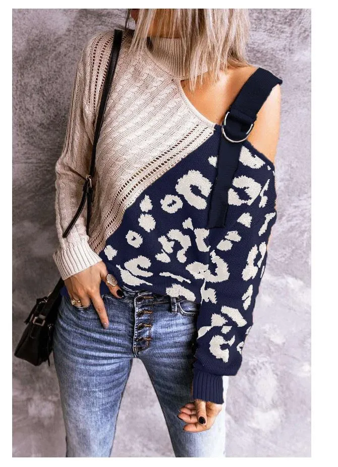 New Leopard High Neck Women Fall Sweaters