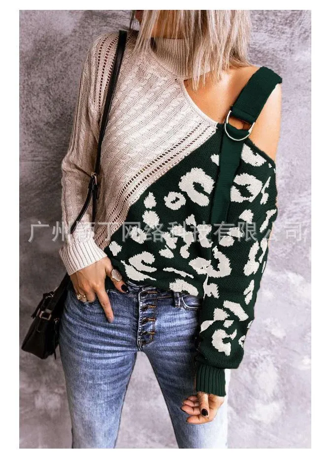 New Leopard High Neck Women Fall Sweaters