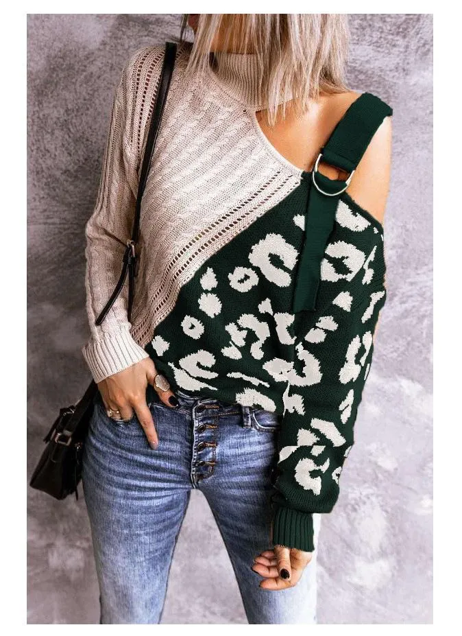 New Leopard High Neck Women Fall Sweaters