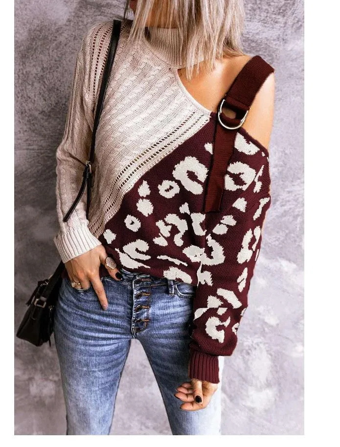 New Leopard High Neck Women Fall Sweaters