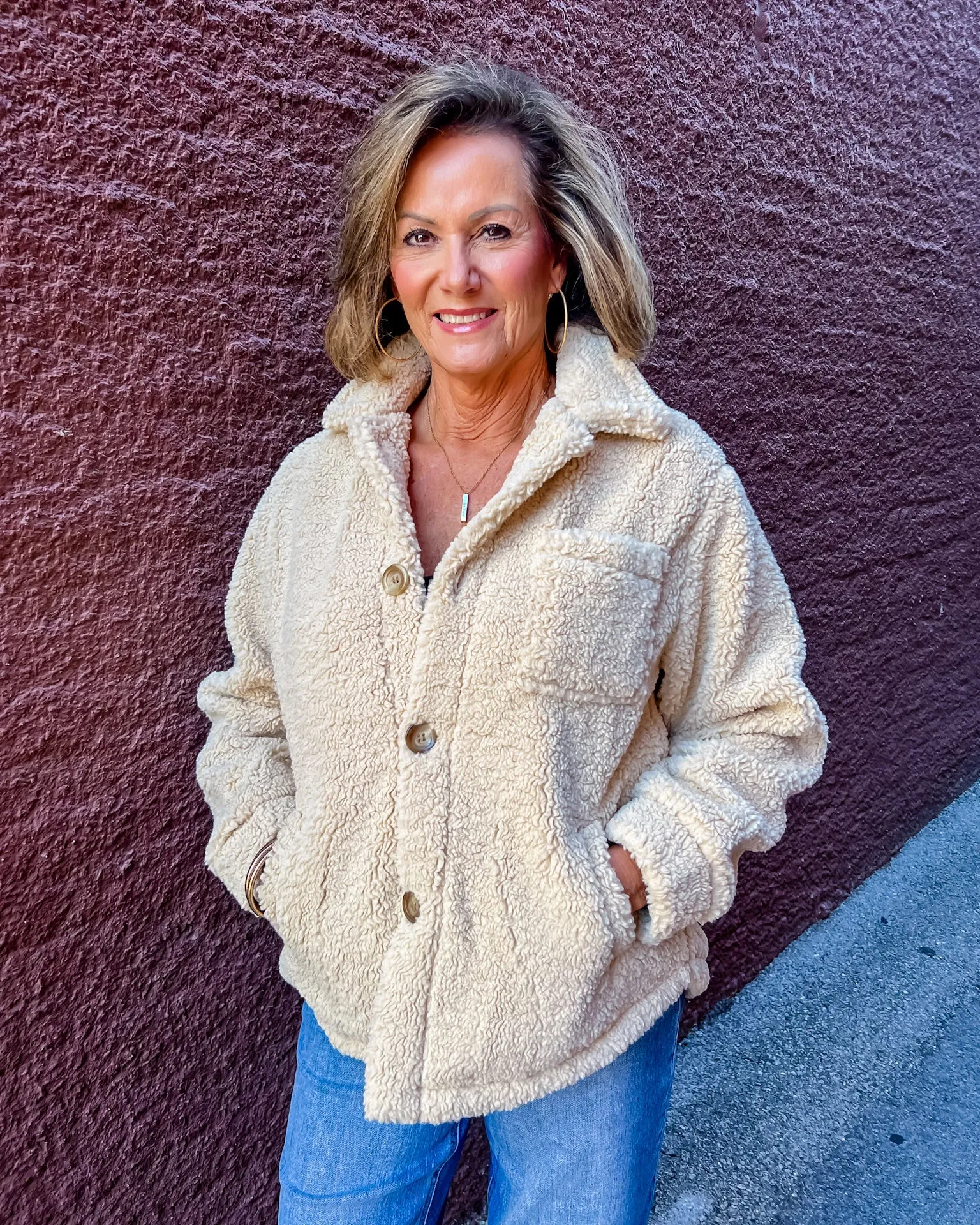 Oatmeal Oversized Sherpa Jacket