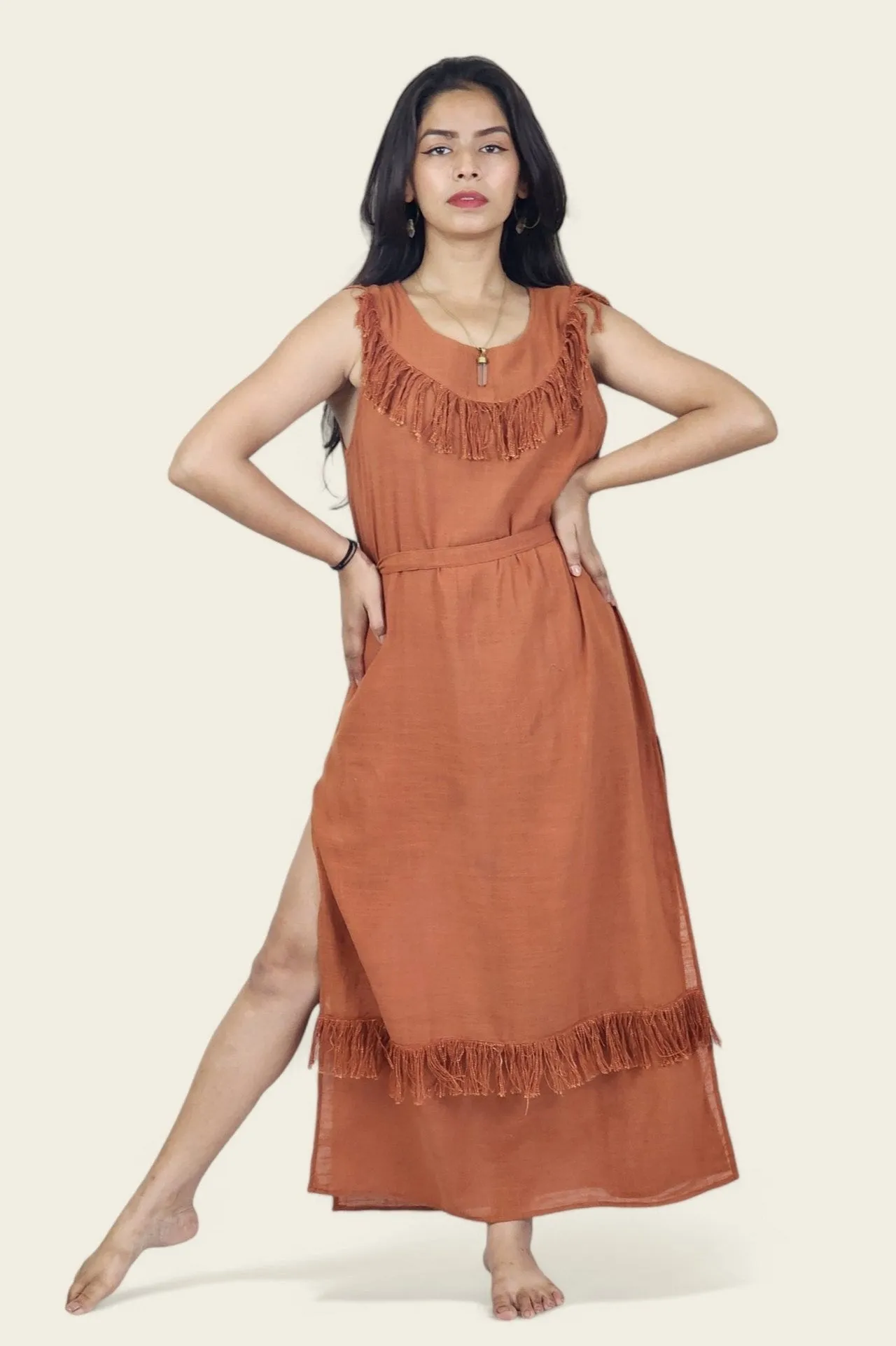 Orange Organic Linen Maxi Dress