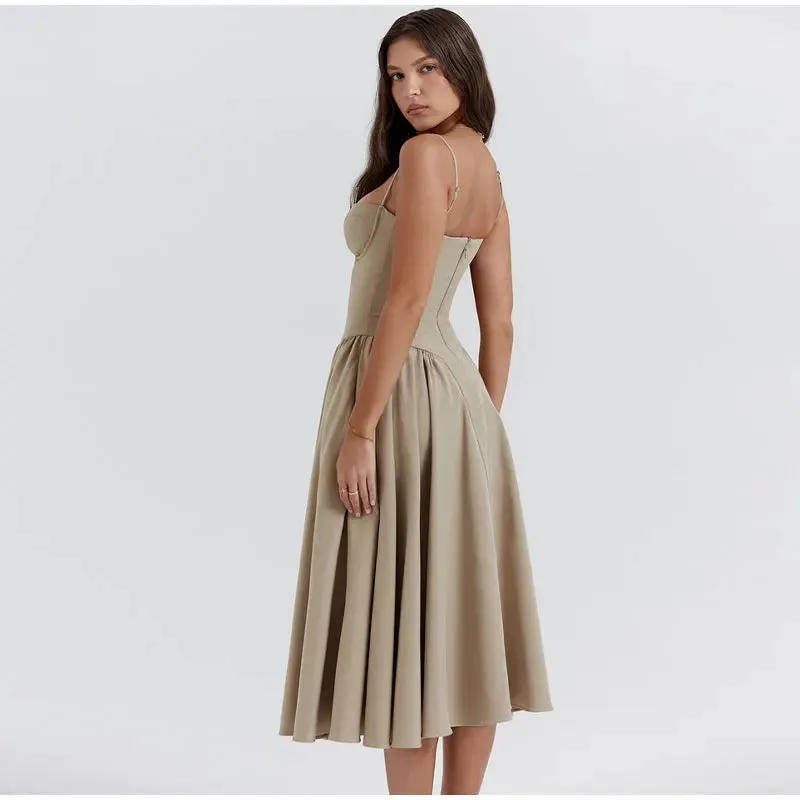 Parisians Low Cut Pleated A Line Dress