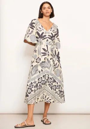 POL Clothing Paradise Bias Dress in Paradise Palm Print