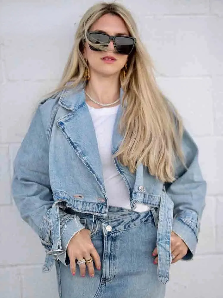 Rebel Rhythm Distressed Cropped Jean Jacket