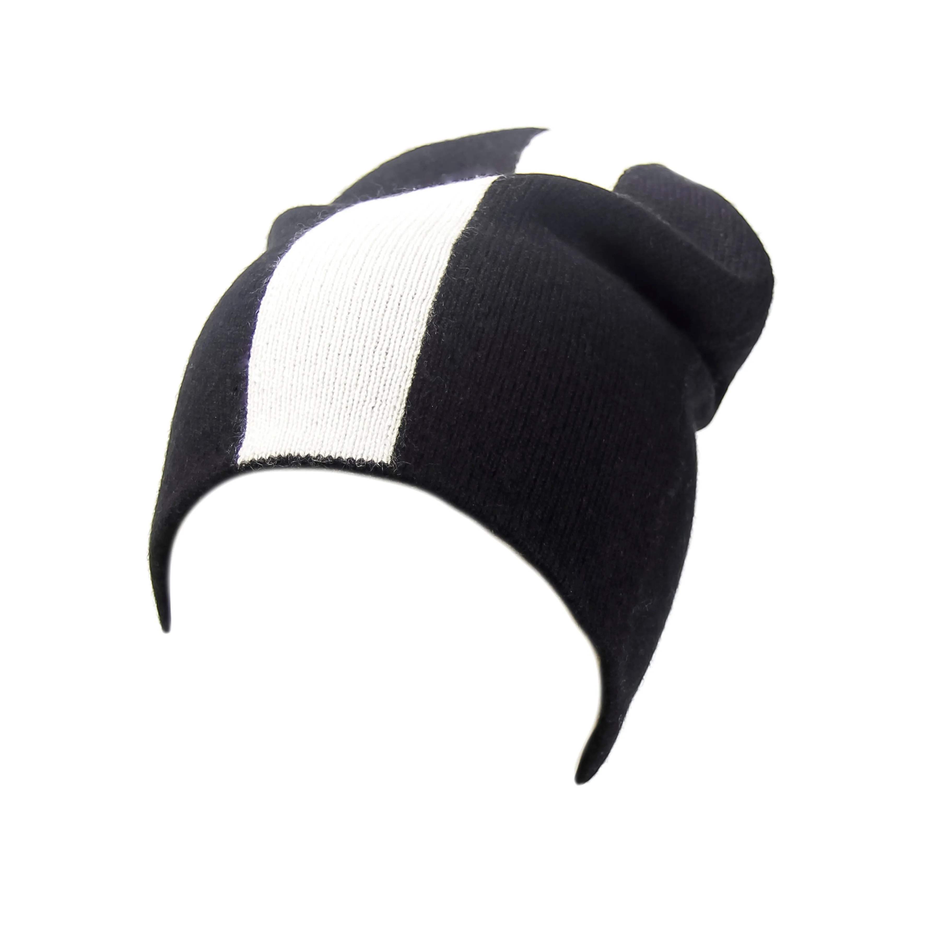 Reversible Slouchy Black & White Striped Cashmere Hat