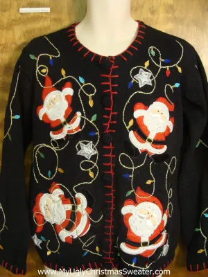 Santa Hanging Lights Bad Christmas Sweater