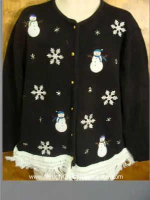 Snowman and Snowflake Accents Cute Christmas Sweater