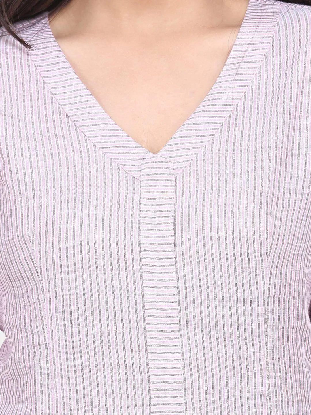 Striped Cotton Linen Top - Pink