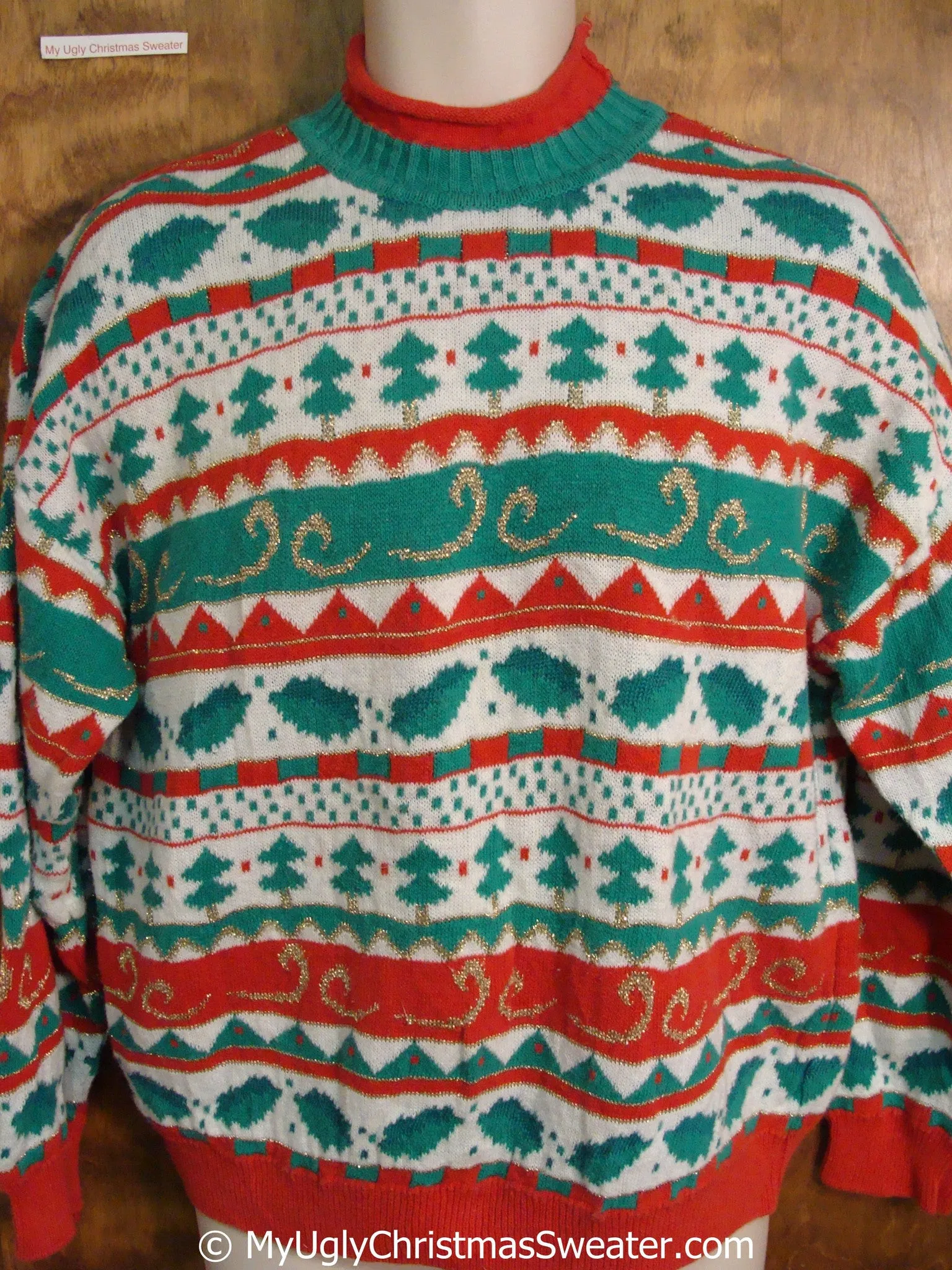 Tacky Retro Green and Red 80s Christmas Sweater