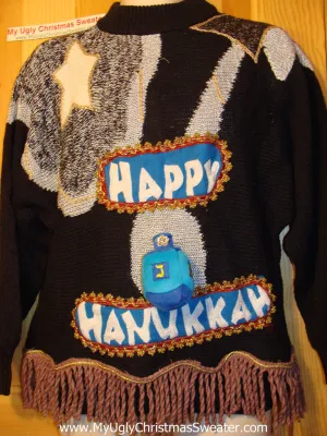 Ugly Christmas Sweater Party Hanukkah Sweater Vintage 80s (j120)