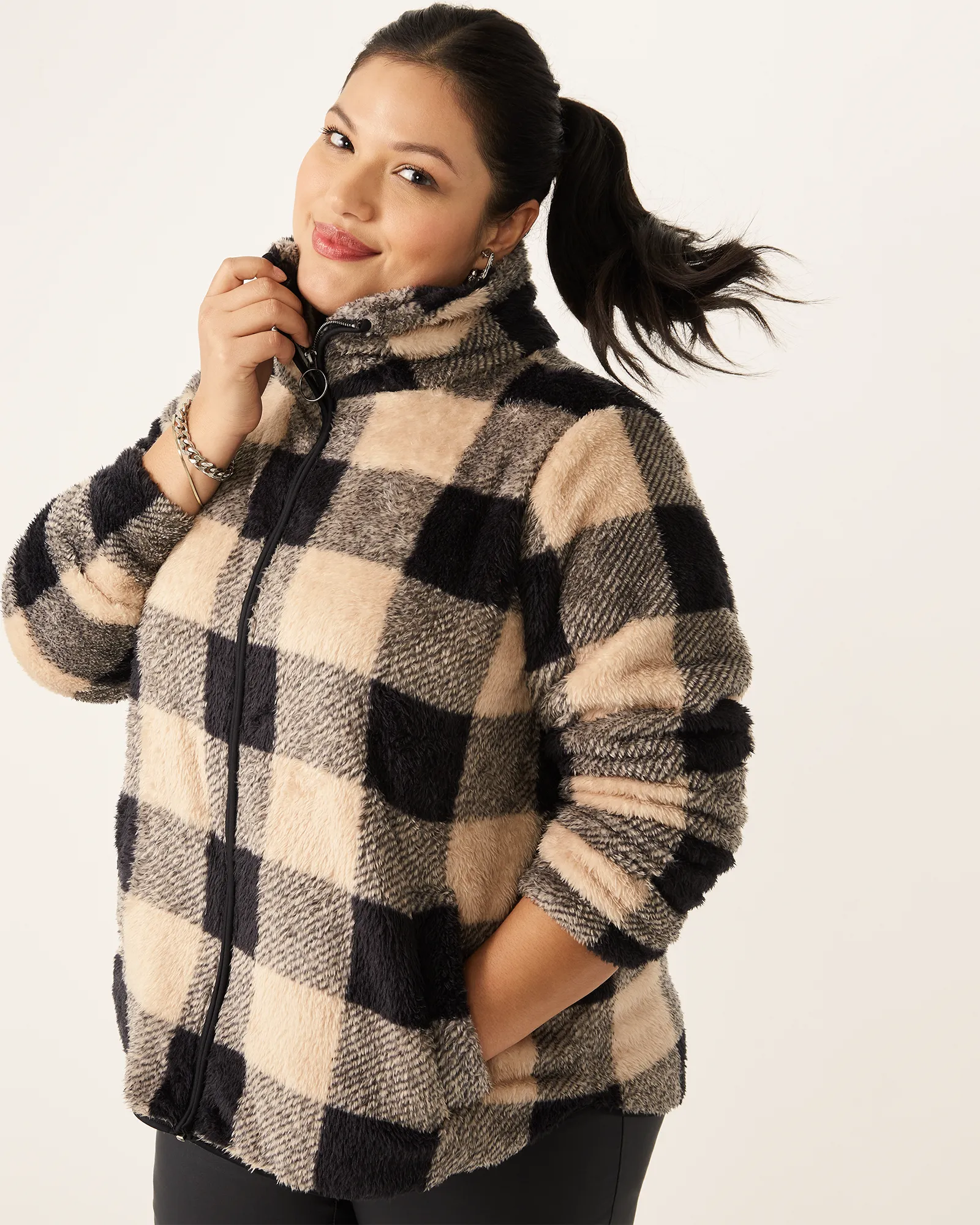 Veronica Plaid Shacket | Tan / Black