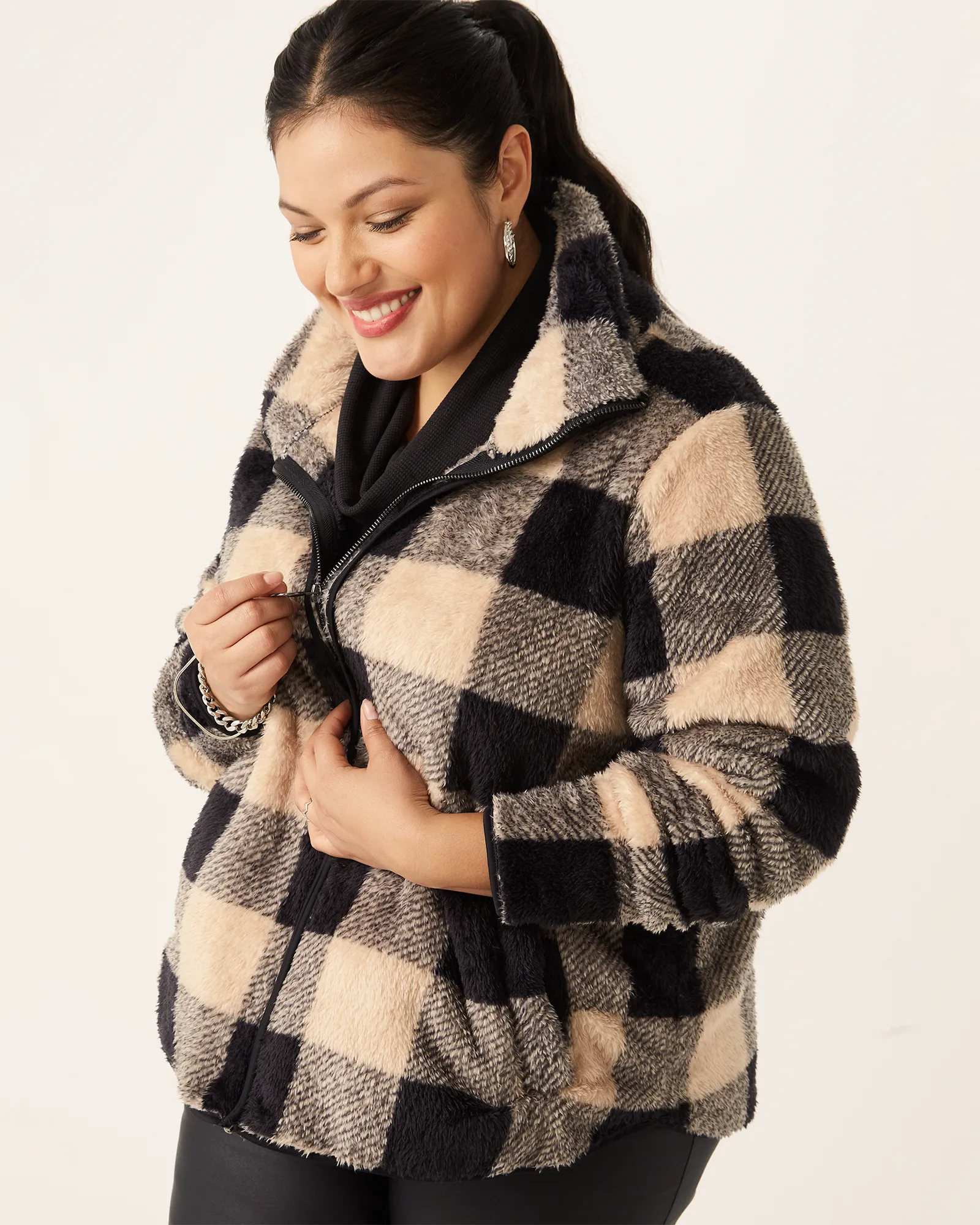 Veronica Plaid Shacket | Tan / Black