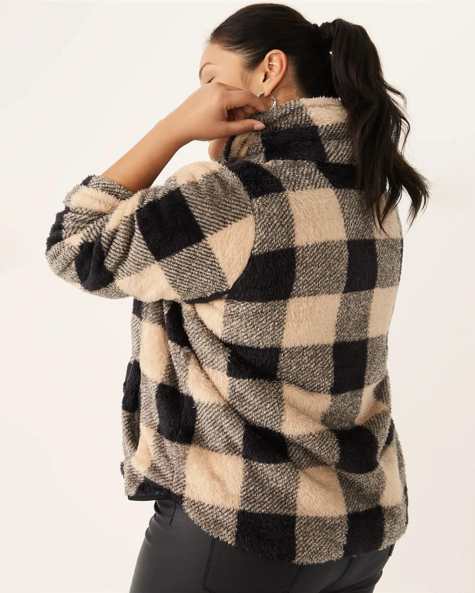 Veronica Plaid Shacket | Tan / Black